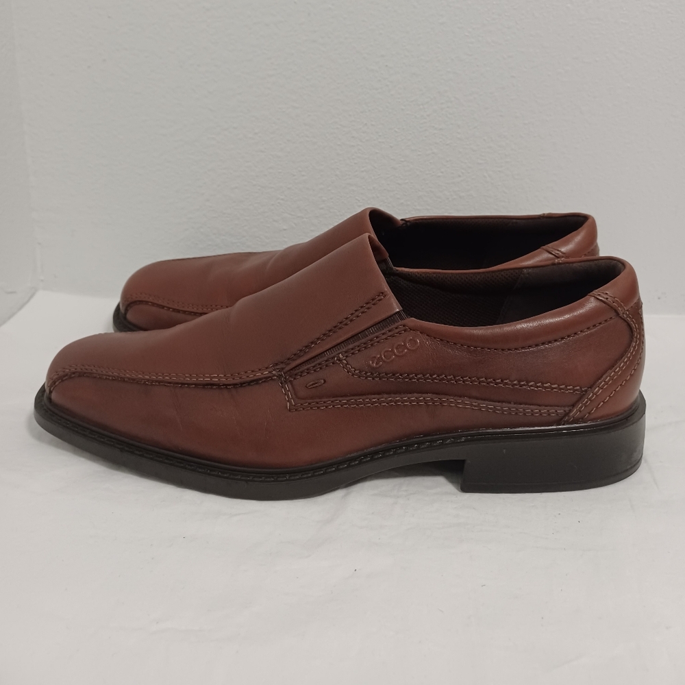 Ecco Men's loafers slip-on brown leather shoes size 10. (44) - Picture 3 of 11